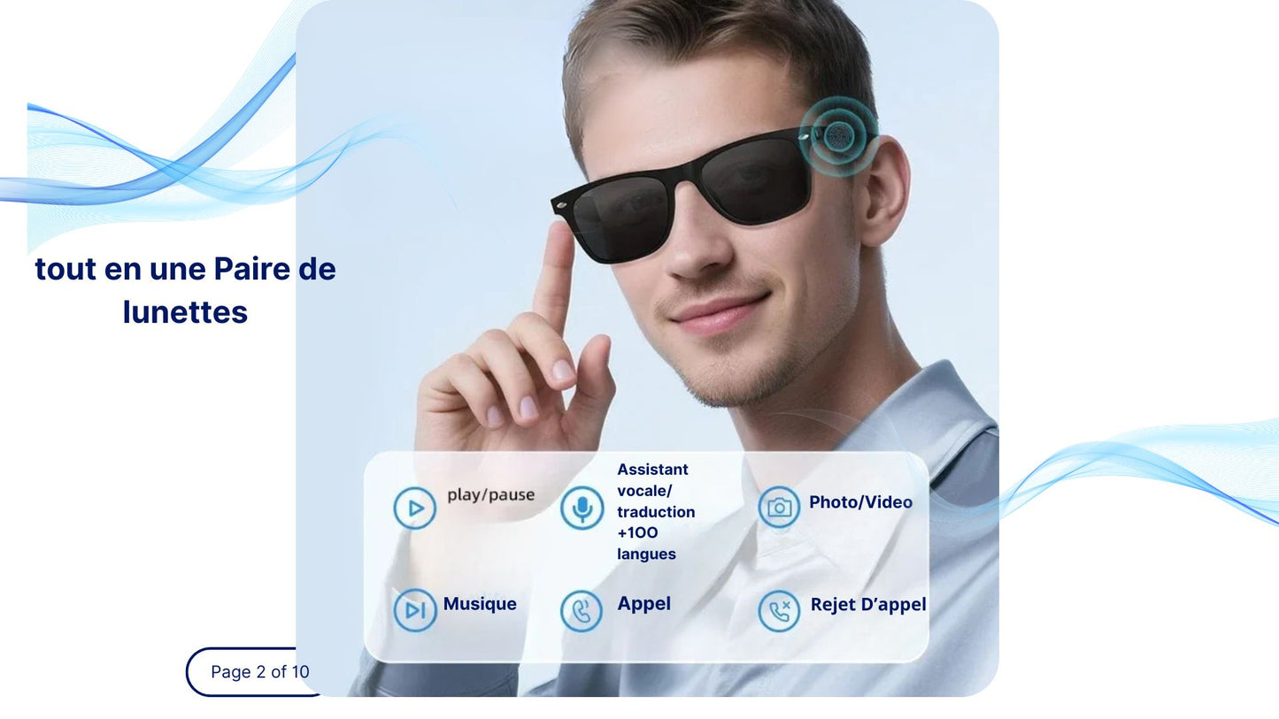 Lunettes IA Connectées - Traduction, Appels, Caméra & Assistant Vocal