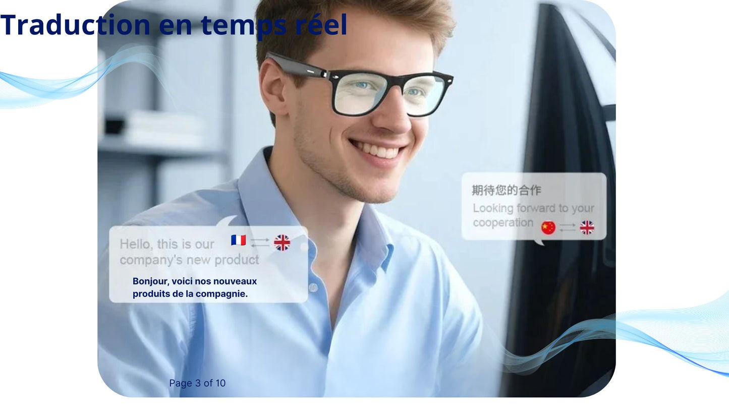 Lunettes IA Connectées - Traduction, Appels, Caméra & Assistant Vocal